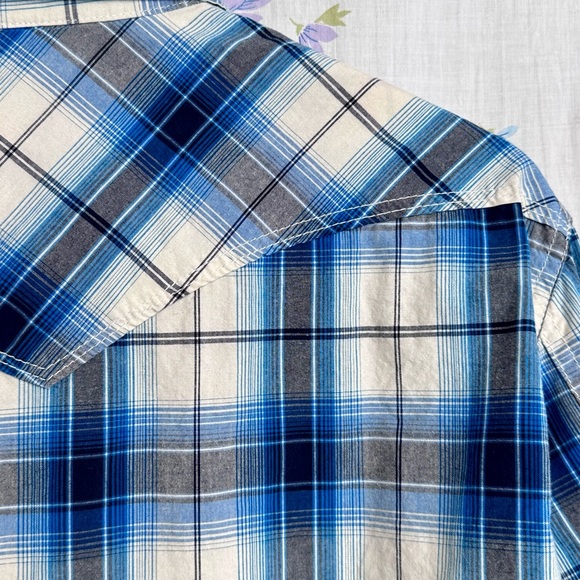 Aeropostale - Men’s SHIRT Sz L SNAP CLOSE Plaid - BLUE - Picture 7 of 13